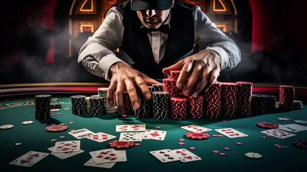 Texas Poker hand progression showing flop, turn, and river cards on lapak88